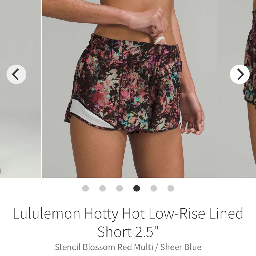 🆕 STENCIL BLOSSOM RED MULTI/SHEER BLUE - NWT lululemon hotty hot LR short 2.5"